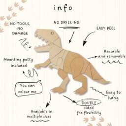 Dinosaur T-Rex Origami - Handcrafted Wooden Wall Decoration Hanging, For Kids Room Decor, Kinderzimmer Dekoration, Tyranosaurus Rex - thumbnail 2