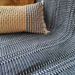 Recycled Cotton Throw Blanket - Durable Sofa Slip Cover Boho Bedspread Portuguese Black Woven Sustainable Home Decor Pet Friendly - thumbnail 2