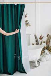 Linen Shower Curtain With Liner, Waterproof Bath Back Tabs, Luxury Curtain, Custom Clawfoot Bathroom Decor - thumbnail 1