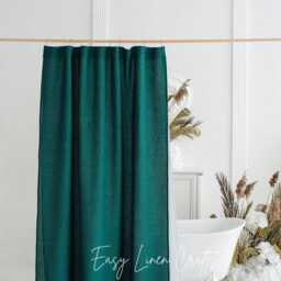 Linen Shower Curtain With Liner, Waterproof Bath Back Tabs, Luxury Curtain, Custom Clawfoot Bathroom Decor - thumbnail 2