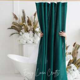 Linen Shower Curtain With Liner, Waterproof Bath Back Tabs, Luxury Curtain, Custom Clawfoot Bathroom Decor - thumbnail 3