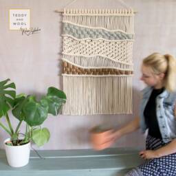 "Macrame Wall Hanging - Woven Brown & Gray Wool ""Earthy' Tapestry ""Ella"
