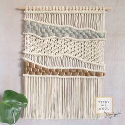 "Macrame Wall Hanging - Woven Brown & Gray Wool ""Earthy' Tapestry ""Ella" - thumbnail 3