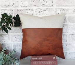 Vintage Terracotta Faux Leather Linen Pillow Cover - 16x16''