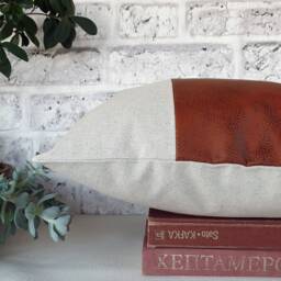Vintage Terracotta Faux Leather Linen Pillow Cover - 16x16'' - thumbnail 4