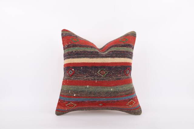 Vintage Turkish Kilim Pillow Cover 20x20 Handwoven Wool Throw - image 1