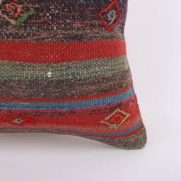 Vintage Turkish Kilim Pillow Cover 20x20 Handwoven Wool Throw - thumbnail 3