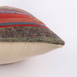 Vintage Turkish Kilim Pillow Cover 20x20 Handwoven Wool Throw - thumbnail 4