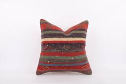 Vintage Turkish Kilim Pillow Cover 20x20 Handwoven Wool Throw - thumbnail 1