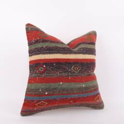 Vintage Turkish Kilim Pillow Cover 20x20 Handwoven Wool Throw - thumbnail 2