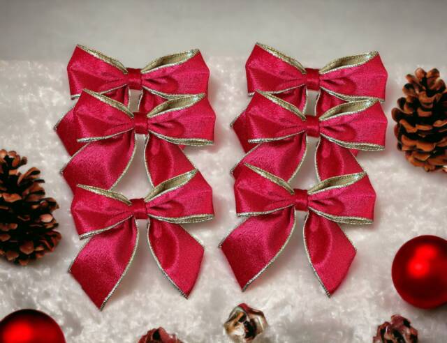 Luxury Red Velvet Tie On Christmas Tree Bows 5 - image 1