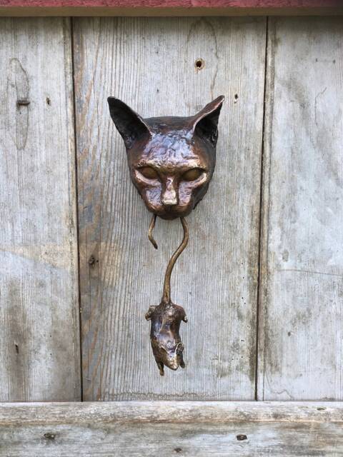 Cat Door Knocker Bronze Sculpture - image 1