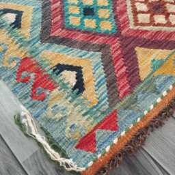 Afghan Kilim Rug, Handmade Artisan Multicolour Turkish Persian Navajo Moroccan Bohemian Flatweave, Natural Wool Dhurrie Rug 116x90 cm - thumbnail 3
