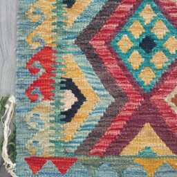 Afghan Kilim Rug, Handmade Artisan Multicolour Turkish Persian Navajo Moroccan Bohemian Flatweave, Natural Wool Dhurrie Rug 116x90 cm - thumbnail 2