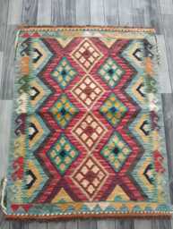 Afghan Kilim Rug, Handmade Artisan Multicolour Turkish Persian Navajo Moroccan Bohemian Flatweave, Natural Wool Dhurrie Rug 116x90 cm - thumbnail 1