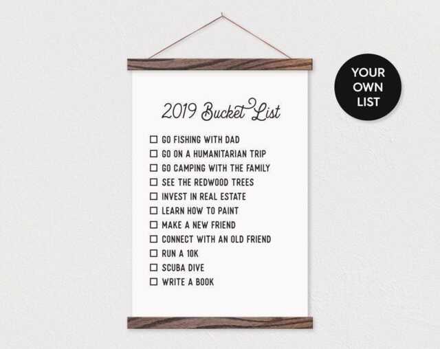 New Year Bucket List Or Resolutions - Hanging Canvas & Wood Hanger Frames Any Words Pix - image 1