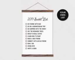 New Year Bucket List Or Resolutions - Hanging Canvas & Wood Hanger Frames Any Words Pix - thumbnail 1
