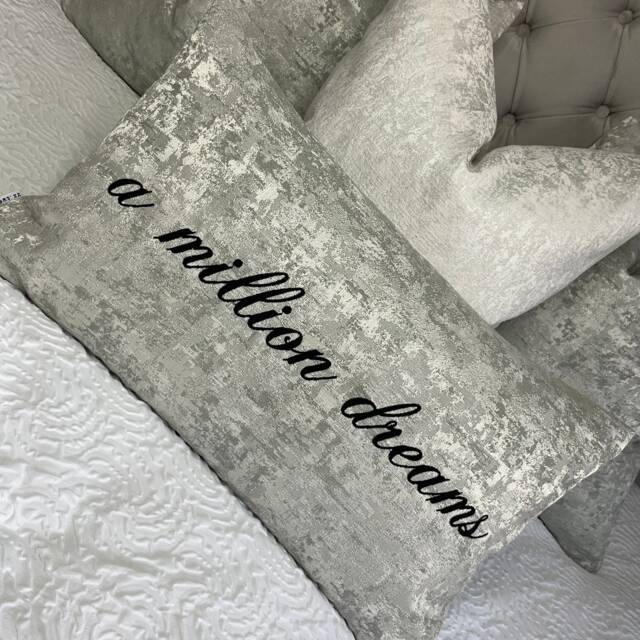 Personalised Cushion Embroidered Bolster Cover, Siver - Any Text & Name Embroidery Pillow Luxury Bedding Gift Idea - image 1