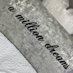 Personalised Cushion Embroidered Bolster Cover, Siver - Any Text & Name Embroidery Pillow Luxury Bedding Gift Idea - thumbnail 2