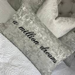Personalised Cushion Embroidered Bolster Cover, Siver - Any Text & Name Embroidery Pillow Luxury Bedding Gift Idea