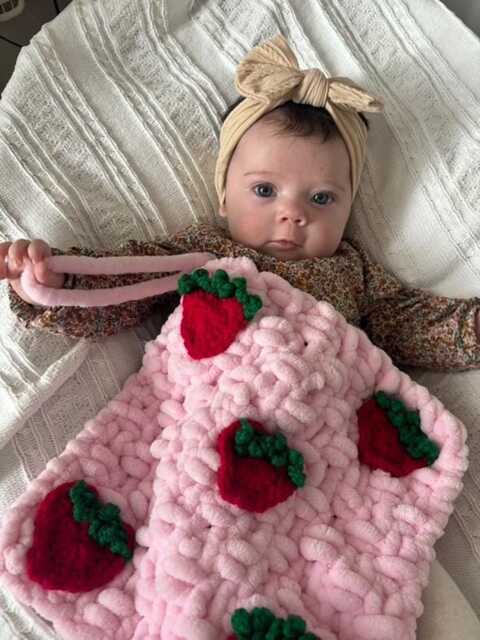 strawberry Baby Comforter, Gift, Chenille Lovey Blanket, Nursery Soft Security Blanket For - image 1