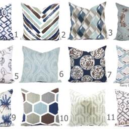 Pillow Custom Cover - Milky Blue Navy Brown White Modern 16x16, 18x18 - thumbnail 2
