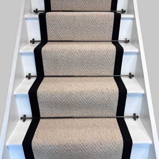 Herringbone Keswick Cream Fleck Stair Runner With 100% Cotton Black Border - image 1