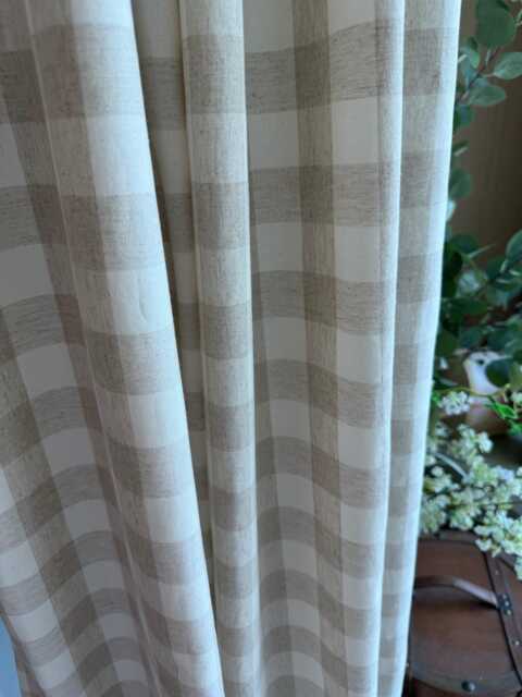 Farmhouse Buffalo Check Curtains Natural Linen Blend Grid Pattern Drapes Modern Country Window Panels Beige & White Gingham Set Of 2 - image 1