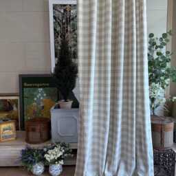 Farmhouse Buffalo Check Curtains Natural Linen Blend Grid Pattern Drapes Modern Country Window Panels Beige & White Gingham Set Of 2 - thumbnail 2