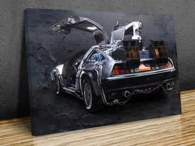 Delorean Back To The Future Rustic Wall Texture, Wall Hanging , Wall Art, Wall Hangings Decor, Mounted Canvas Print Ready Hang - image 1