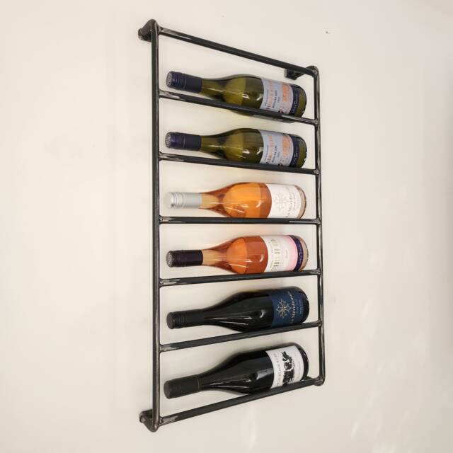 Rustic Wine Rack - Industrial Wall Storage Handmade Wood & Steel Bottle UK Made Bar Shelf - image 1