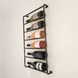 Rustic Wine Rack - Industrial Wall Storage Handmade Wood & Steel Bottle UK Made Bar Shelf - thumbnail 3