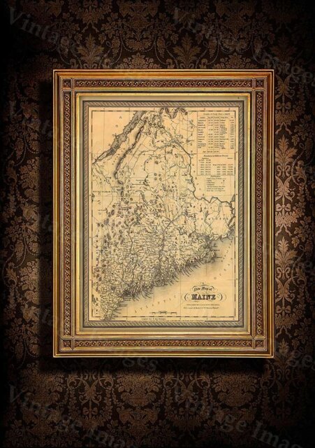 Map Of Maine 1846 Old Historic Antique Restoration Style State Wall Home Office Decor Housewarming Gift - image 1