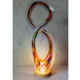 Iridescent Heart Lamp Hand-Blown Glass Sculpture, Romantic Home Decor - thumbnail 2