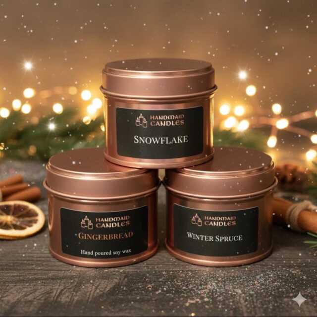 The Winter Collection - A Selection Of 3 Handmade Scented Soy Wax Candles. Christmas Gift, Gift. X 100Ml Tins - image 1