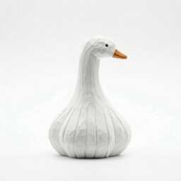 Whimsical Hand-Carved Wooden Goose Figurine, Rustic White Bird Sculpture, Farmhouse Kitchen Decor, Quirky Garlic Art - thumbnail 2