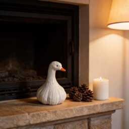 Whimsical Hand-Carved Wooden Goose Figurine, Rustic White Bird Sculpture, Farmhouse Kitchen Decor, Quirky Garlic Art - thumbnail 4