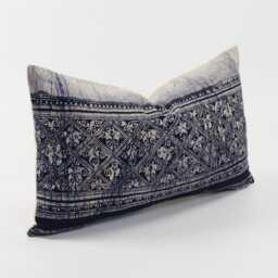 Vintage Hmong Indigo Lumbar Pillow Cover - Hill Tribe Batik, 12x20 - thumbnail 3