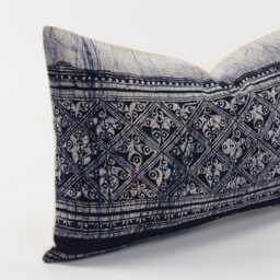 Vintage Hmong Indigo Lumbar Pillow Cover - Hill Tribe Batik, 12x20 - thumbnail 4