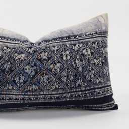 Vintage Hmong Indigo Lumbar Pillow Cover - Hill Tribe Batik, 12x20 - thumbnail 2
