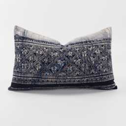 Vintage Hmong Indigo Lumbar Pillow Cover - Hill Tribe Batik, 12x20 - thumbnail 1