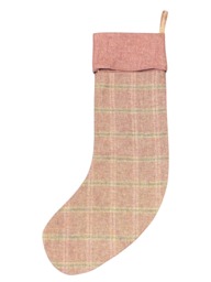 Tweed 100% Wool Christmas Stocking in Baby Light Pink & Blue Windownpane Design - thumbnail 1