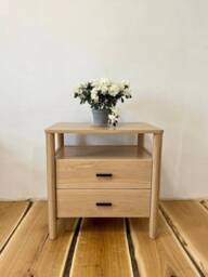 White Oak Bedside Table With Drawers & Shelf, Solid Wood Nightstand For Bedroom Or Living Room, Modern Side