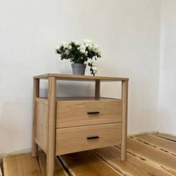 White Oak Bedside Table With Drawers & Shelf, Solid Wood Nightstand For Bedroom Or Living Room, Modern Side - thumbnail 3