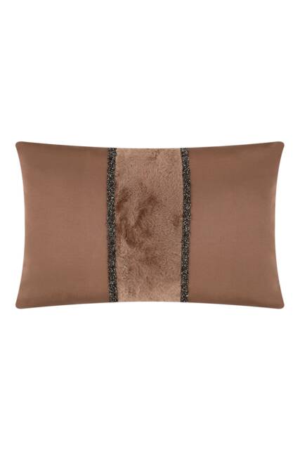 Brown Decorative Pillow Cover With Fur & Crystal Stone Strips.brown Pillow, Fur Pillow, Housewarming Gifts, Gifts For Her, Throw - image 1