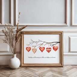 Personalised Valentines Day Print. Our Family Rustic Hearts Wall Art, Red & Pink Watercolor Hearts. Valentine's Printable Poster. Gift Her - thumbnail 2