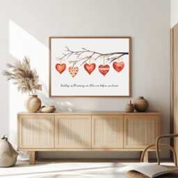 Personalised Valentines Day Print. Our Family Rustic Hearts Wall Art, Red & Pink Watercolor Hearts. Valentine's Printable Poster. Gift Her - thumbnail 3