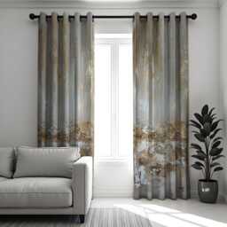 Abstract Mustard & Grey Curtain, Fluid Design Drape, Modern Metallic Pattern Window Treatment, Minimalist Decor - thumbnail 3