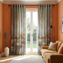 Abstract Mustard & Grey Curtain, Fluid Design Drape, Modern Metallic Pattern Window Treatment, Minimalist Decor - thumbnail 1