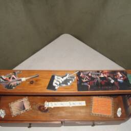 Antique Pine Shelf, Two Drawers, Shelves, Towel Rod Decoupaged For The Music Lover - thumbnail 3